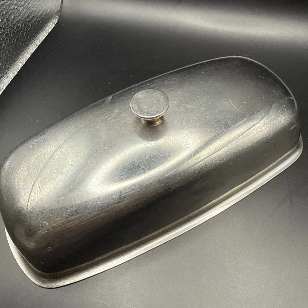 3 Piece Stainless Steel Covered Butter Dish Glass Insert/lid Mid century Modern